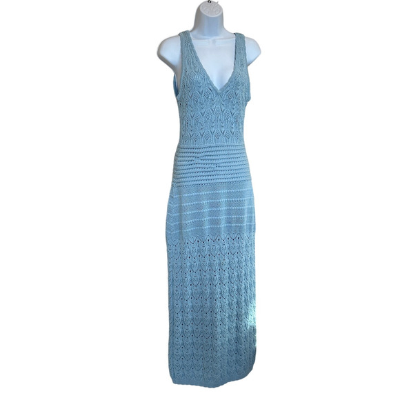 Ronny Kobo Blue Crochet Maxi Slip Dress XL Backless Knit Vacation Tank $320 - Picture 7 of 12